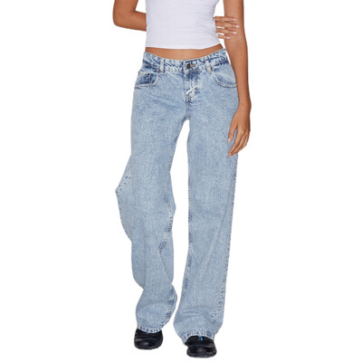 Blugi casual pentru femei cu talie joasă Pantaloni largi din denim cu picioare drepte, cu buzunare, pentru primăvara de vară