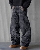 Zsákos farmernadrág férfiaknak Y2k Hip Hop Distressed Retro Fekete Nadrág Túlméretes Hímzés Harajuku Gothic széles szárú nadrág Utcai viselet
