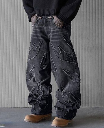 Baggy Džinsi vīriešiem Y2k Hip Hop Distressed Retro Melnas Bikses Liela izmēra Izšuvumi Harajuku Gothic Platas Bikses Ielas apģērbs