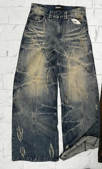 Y2k Jeans Ρετρό ταλαιπωρημένο ψηλόμεσο φαρδύ τζιν πανκ χιπ χοπ Ανδρικά Γυναικεία Φαρδιά ίσια τζιν παντελόνια Slouchy Streetwear