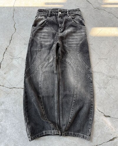 Naujos High Street Gothic Punk tamsios kelnės Y2K Harajuku Retro Washed Distressed Baggy Jeans Vyriškos gatvės mados tiesios kelnės