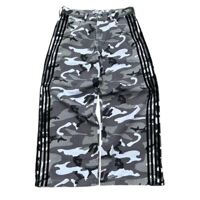 High Street Trendy Streetwear Pantaloni Gotic Punk Hip Hop Blugi spălați în dungi Bărbați Harajuku Retro Casual Salopete de camuflaj