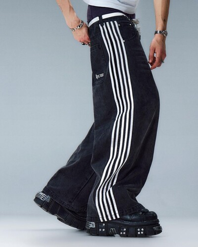 High Street Trendy Streetwear Pantaloni Gotic Punk Hip Hop Blugi spălați în dungi Bărbați Harajuku Retro Casual Salopete de camuflaj