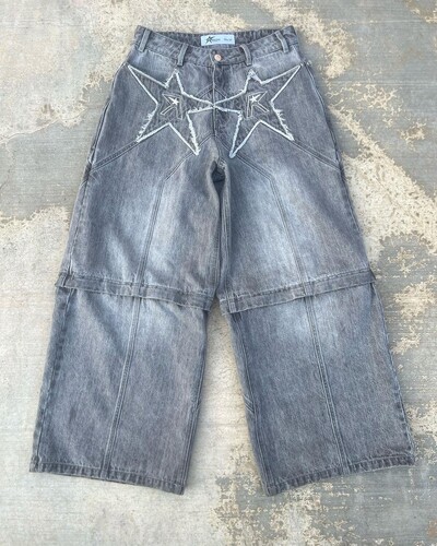 2024 m. madingos „Streetwear“ kelnės, amerikietiškos retro spalvos, siuvinėtos, išskalbtos „skalbti“ suspausti džinsai, vyriškos gotikos „punk“ plačios tiesios kelnės