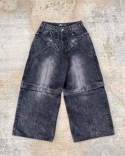 2024 m. madingos „Streetwear“ kelnės, amerikietiškos retro spalvos, siuvinėtos, išskalbtos „skalbti“ suspausti džinsai, vyriškos gotikos „punk“ plačios tiesios kelnės