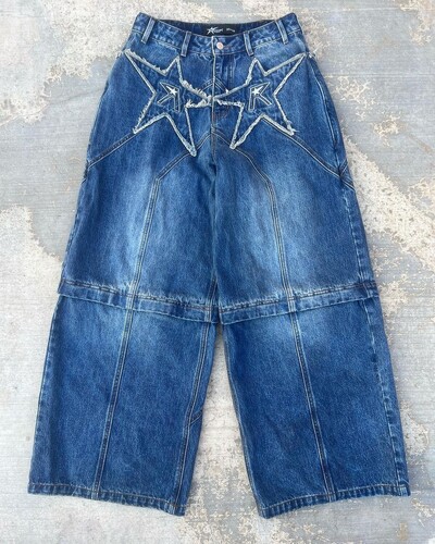 2024 m. madingos „Streetwear“ kelnės, amerikietiškos retro spalvos, siuvinėtos, išskalbtos „skalbti“ suspausti džinsai, vyriškos gotikos „punk“ plačios tiesios kelnės