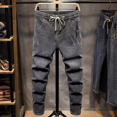 2024 noi blugi cu talie elastică pentru bărbați cu picioare drepte, primăvară, toamnă, cu șnur, vară, subțiri, slăbiți, vă netezesc silueta pantaloni lungi