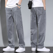 Vasariniai ploni vyriški tiesūs laisvi pilki džinsai minkštas audinys liocelinis audinys šviesios spalvos laisvalaikio kelnės vyriškos prekės ženklo kelnės