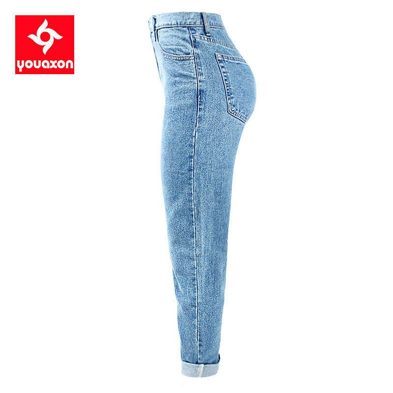 Dámske modré džínsy s vysokým pásom, vrecovité džínsy 1886 Youaxon Cotton Vintage, pre dievčatá