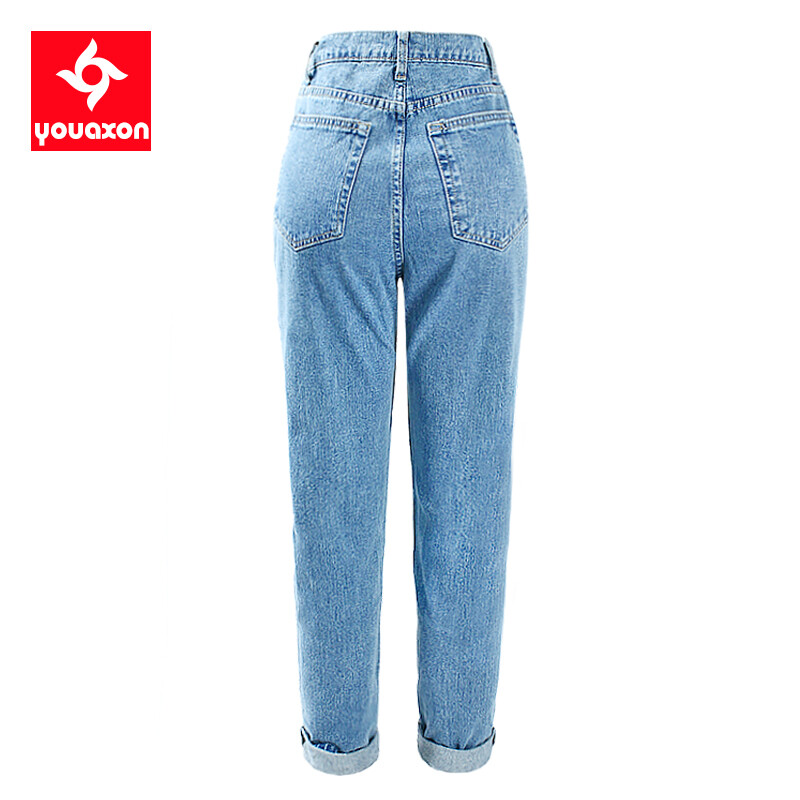 Dámske modré džínsy s vysokým pásom, vrecovité džínsy 1886 Youaxon Cotton Vintage, pre dievčatá