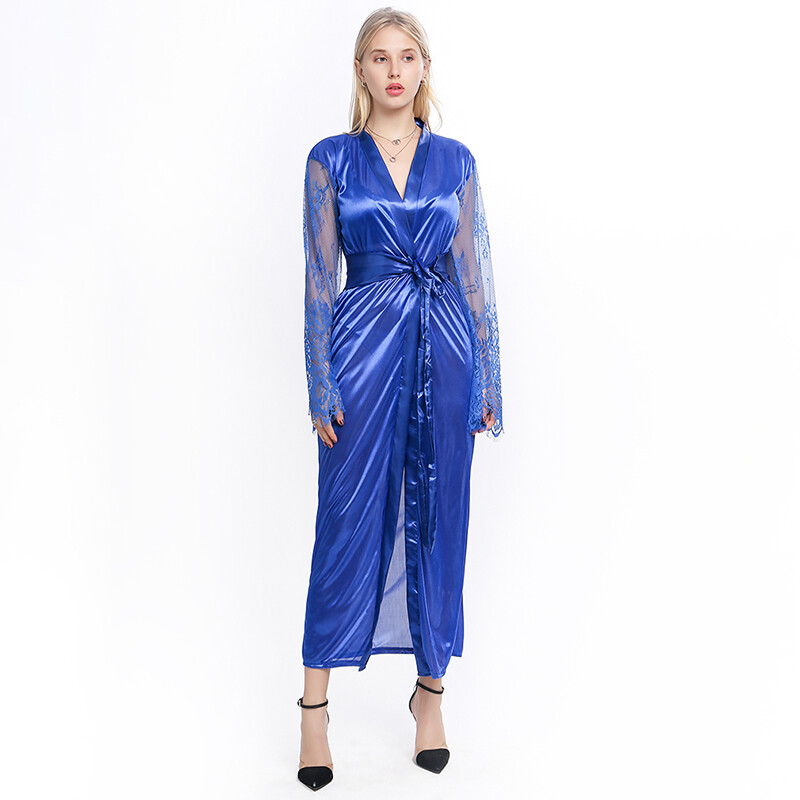 Női hálóruha szexi hosszú csipke fehérnemű Hálóruha fürdőköntös ruha imitáció jégselyem hálóruha egyszínű hálóing