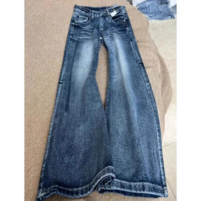Amerikai retro egyszerű kék mosott bő farmer Női Y2K utcai viselet Harajuku laza alkalmi divat Utcai dögös lány széles lábú farmernadrág