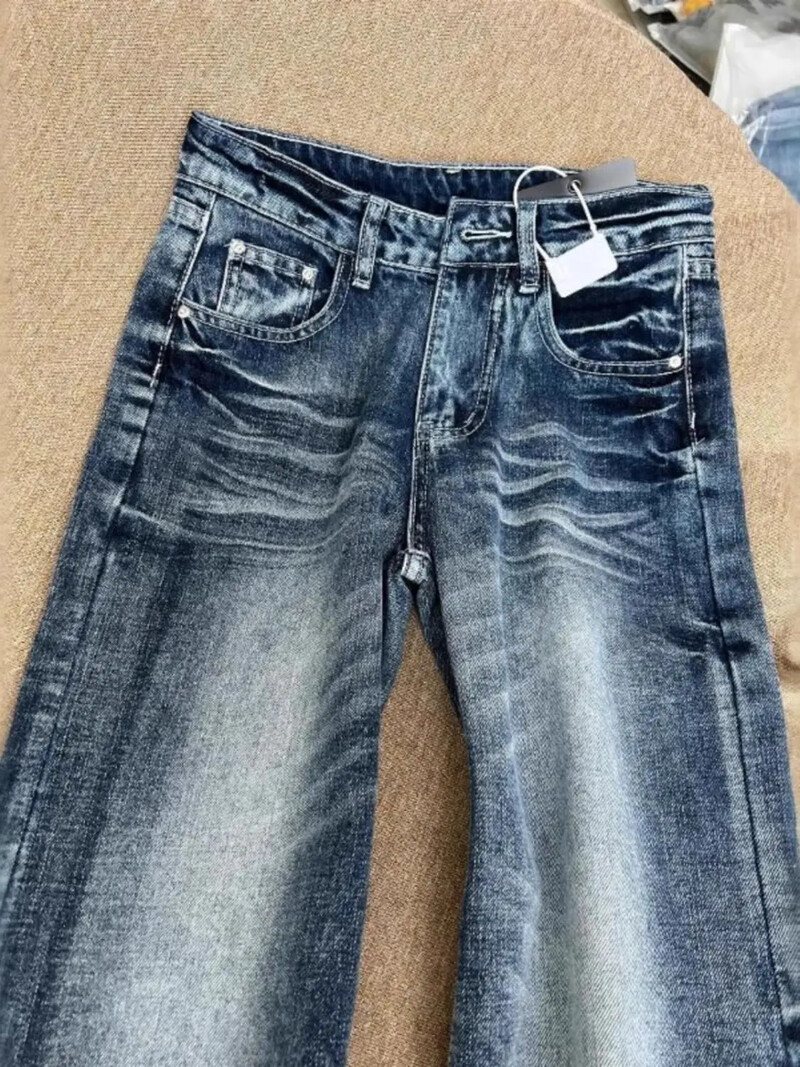 Amerikai retro egyszerű kék mosott bő farmer Női Y2K utcai viselet Harajuku laza alkalmi divat Utcai dögös lány széles lábú farmernadrág