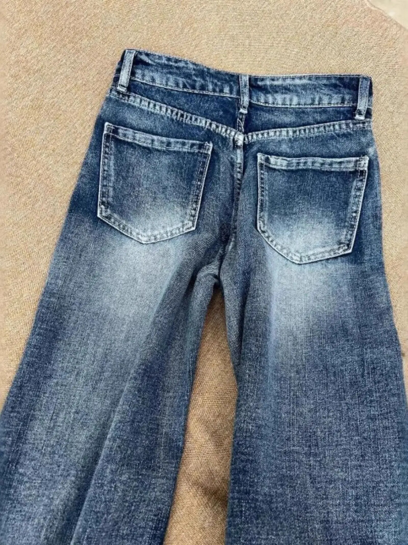 Amerikai retro egyszerű kék mosott bő farmer Női Y2K utcai viselet Harajuku laza alkalmi divat Utcai dögös lány széles lábú farmernadrág