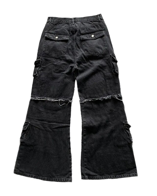 Americký ťažký priemysel, Y2K, viacvreckové prané čierne džínsy, retro gotický streetwear, hip hop, voľné ležérne nohavice so širokými nohavicami