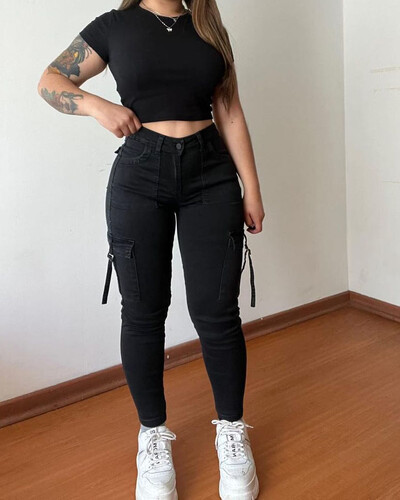 Dámske vintage streetwear úzke džínsy s vysokým pásom, retro štýl, džínsy s vysokým pásom, ležérne prané cargo nohavice, dámske jesenné a zimné legíny, džínsové nohavice