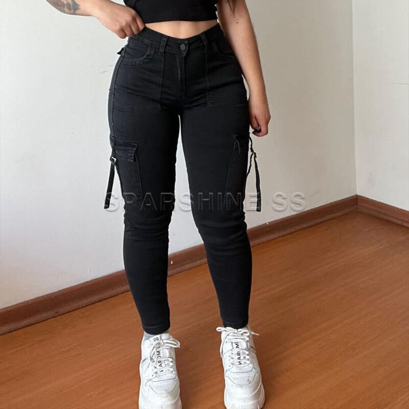 Dámske vintage streetwear úzke džínsy s vysokým pásom, retro štýl, džínsy s vysokým pásom, ležérne prané cargo nohavice, dámske jesenné a zimné legíny, džínsové nohavice