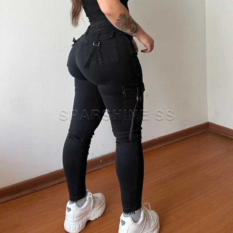 Dámske vintage streetwear úzke džínsy s vysokým pásom, retro štýl, džínsy s vysokým pásom, ležérne prané cargo nohavice, dámske jesenné a zimné legíny, džínsové nohavice