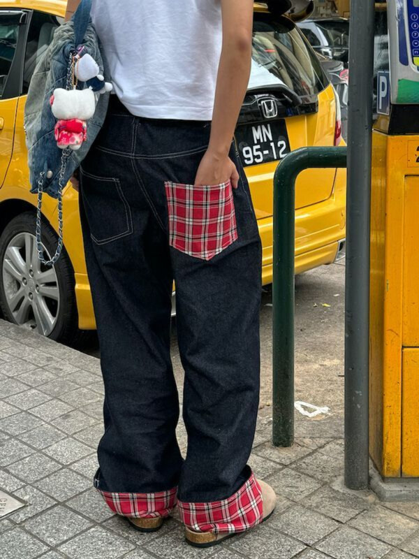 Amerikietiški retro languoti kratiniai, moteriški džinsai High Street Harajuku laisvos plačios kojos tiesios vyriškos ir moteriškos kelnės