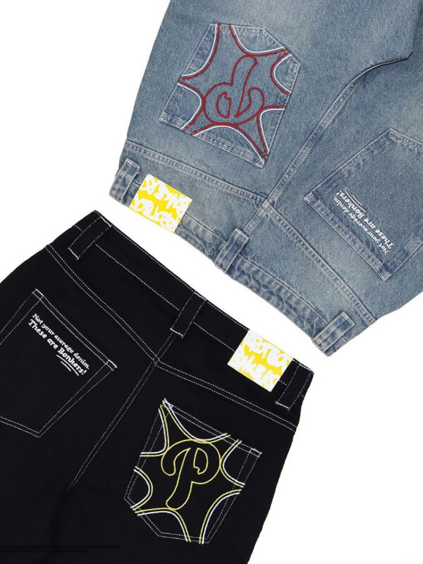 Pánske retro oblečenie Y2k v štýle Harajuku z roku 2023, nové vrecovité ležérne džínsy so širokými nohavicami, hip hop potlačou, trendy, čierne džínsy s vysokým pásom