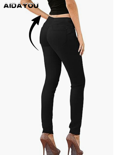 Blugi negri elastici pentru femei Moda Super comozi Denim elastic cu 5 buzunare Pantaloni cu ridicare la fund Yoga XS 2XL 3XL De la mici la marimi mari