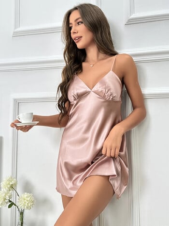 Sexy Nightie Woman Nightdress Sling με λαιμόκοψη Υψηλής ποιότητας σατέν πυζά μονόχρωμο απαλό σπιτικό φόρεμα γυναικείο μεταξωτό νυχτικό