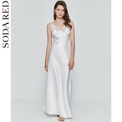 Σέξι γυναικείο νυχτικό μακρύ νυχτερινό φόρεμα Τεχνητό μετάξι με λεκέδες Deep-V Sleepwear Γυναικείο νυχτικό Nightie Nightwear