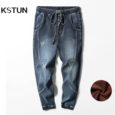 KSTUN 2024 Winter Jeans Ανδρικό ζεστό παντελόνι Fleece Joggers Τζιν παντελόνι Harem Thicken Stretch Streetwear Τζιν Παντελόνι μεγάλο μέγεθος 42