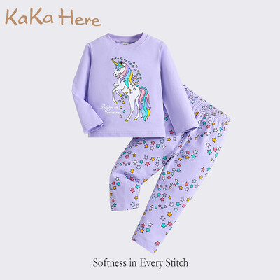 Lányos pizsama őszi hosszú nadrág hosszú ujjú lányok 2 DB ruhakészlet pamut szövet Unikornis mintás lány ruhakészlet