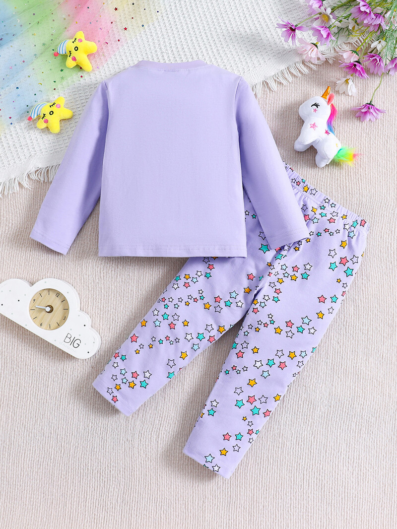 Lányos pizsama őszi hosszú nadrág hosszú ujjú lányok 2 DB ruhakészlet pamut szövet Unikornis mintás lány ruhakészlet