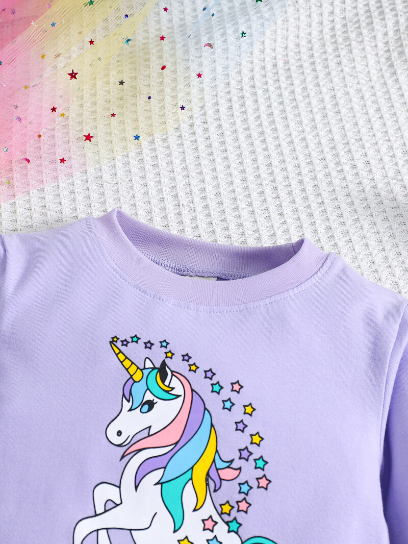 Lányos pizsama őszi hosszú nadrág hosszú ujjú lányok 2 DB ruhakészlet pamut szövet Unikornis mintás lány ruhakészlet