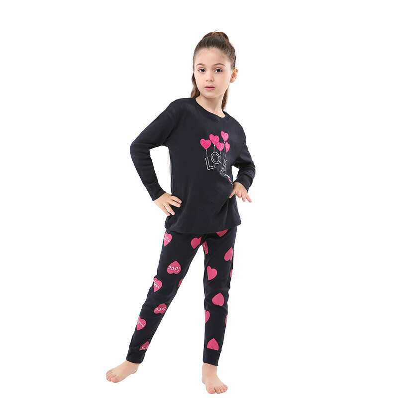 100 pamut karácsonyi pizsama hosszú ujjú LOVE lány öltönyök baba viselet lányoknak 2 db pizsama készlet gyerekeknek gyerek ruha szett