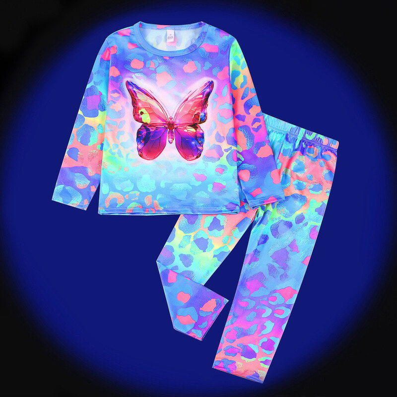 2 τμχ Σετ εσώρουχα για αγόρια για κορίτσια casual Παιδικά σετ πιτζάμες Dinosaur Glow-in-the-Dark Σετ ρούχων με στρογγυλή λαιμόκοψη μακρυμάνικο & παντελόνι