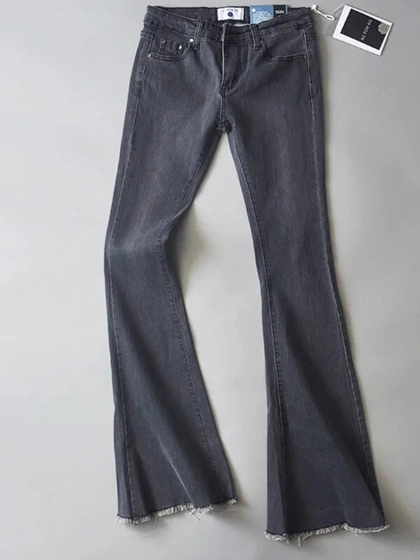 TARUXY Retro Nízky Pás Modré Dámske Rifľové Nohavice 2023 Bodycon Rozšírené Nohavice Dámske Základné Slim Fit Letné Street Casual Rifľové Ženy