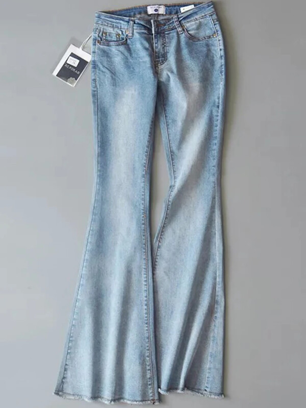 TARUXY Retro Nízky Pás Modré Dámske Rifľové Nohavice 2023 Bodycon Rozšírené Nohavice Dámske Základné Slim Fit Letné Street Casual Rifľové Ženy