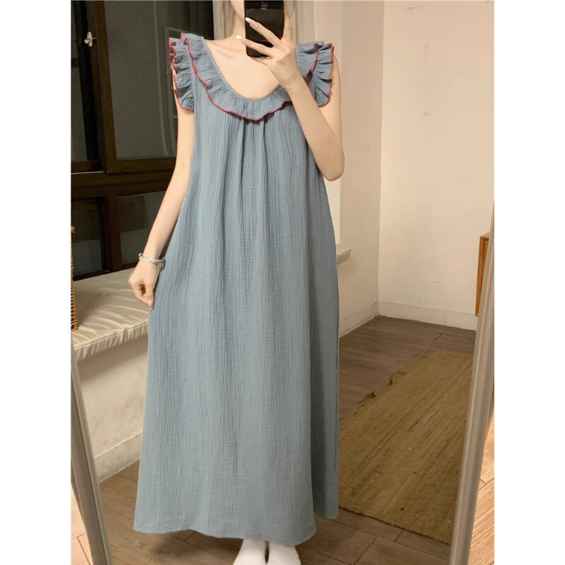 Női pizsama ruha Szexi hát nélküli hálóing, ujjatlan fodrokkal bő hálóruha Nappali ruházat Női tömör hálóruha Otthoni ruha