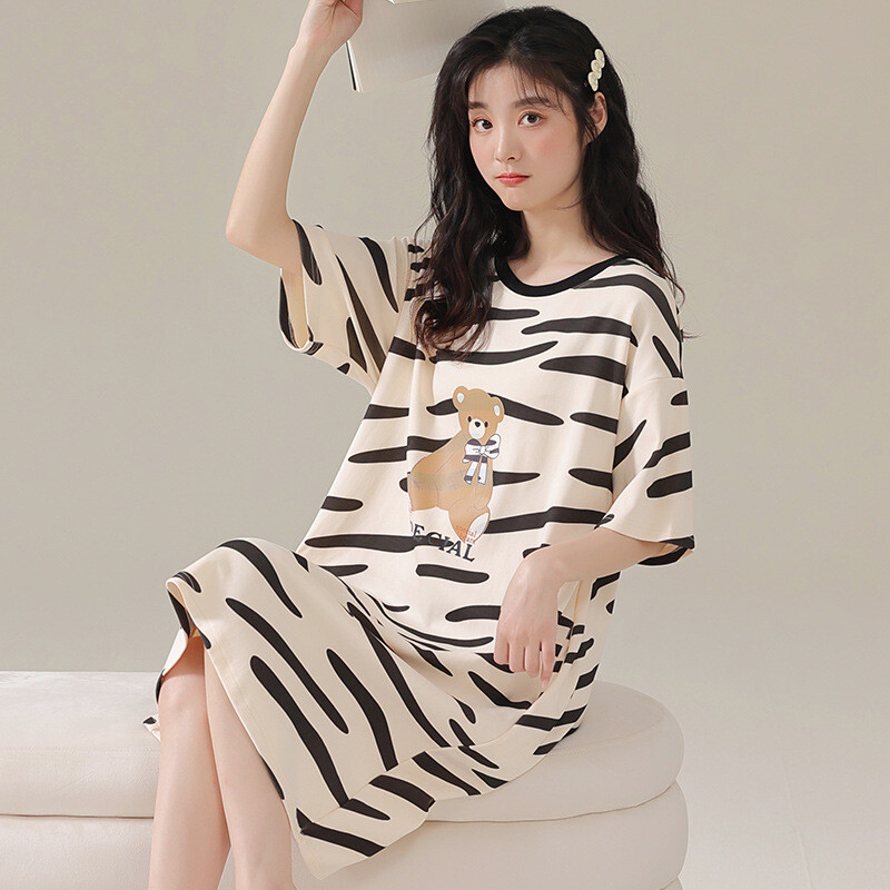 Új női hálóing nyári női hálóing Aranyos rövid ujjú hálóing rajzfilm nagy méretű vékony szekció College stílusú hálóing