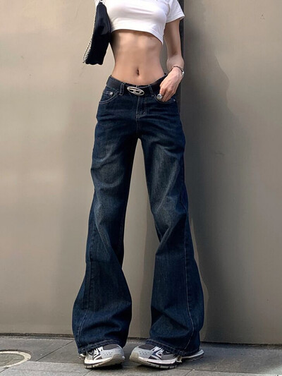 Női klasszikus gyaru japán farmer Harajuku Y2K utcai viselet, alacsony emelkedésű, flare farmer nadrág 2000-es évek vintage csengő alsó nadrág Kpop