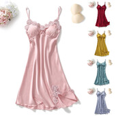 Γυναικείο σέξι μεταξωτό σατέν νυχτερινό φόρεμα αμάνικο νυχτικό με δαντέλα V-λαιμόκοψη Νυχτικά γυναικεία νυχτικά νυχτικά νυχτικό ночнушка женская