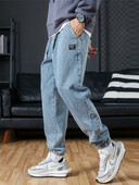 Pánske tepláky veľké veľkosti 6XL 7XL 8XL Streetwear čierno-modré ležérne džínsové cargo nohavice, elastické bavlnené zúžené džínsy, vrecovité nohavice