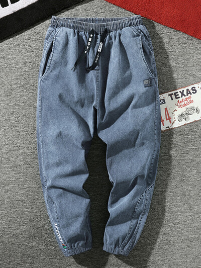 Pánske tepláky veľké veľkosti 6XL 7XL 8XL Streetwear čierno-modré ležérne džínsové cargo nohavice, elastické bavlnené zúžené džínsy, vrecovité nohavice