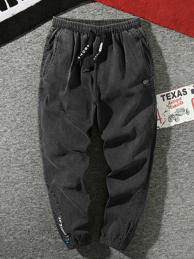 Pánske tepláky veľké veľkosti 6XL 7XL 8XL Streetwear čierno-modré ležérne džínsové cargo nohavice, elastické bavlnené zúžené džínsy, vrecovité nohavice