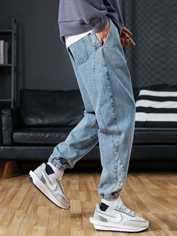 Pánske tepláky veľké veľkosti 6XL 7XL 8XL Streetwear čierno-modré ležérne džínsové cargo nohavice, elastické bavlnené zúžené džínsy, vrecovité nohavice