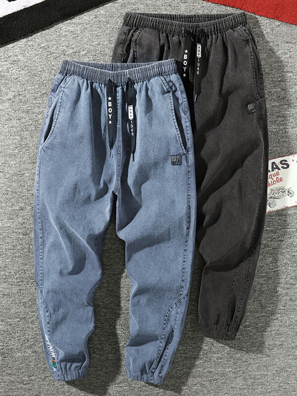 Pánske tepláky veľké veľkosti 6XL 7XL 8XL Streetwear čierno-modré ležérne džínsové cargo nohavice, elastické bavlnené zúžené džínsy, vrecovité nohavice