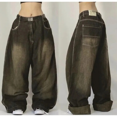 Módny trend Y2K, nové americké Spice Girls, obnošené džínsy, dámske streetwear oblečenie, nadrozmerné nepravidelné strieborné nohavice so širokými nohavicami