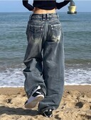 HOUZHOU Y2k 2000 Vintage φαρδύ τζιν Γυναικείο Harajuku Streetwear Oversize Τζιν Παντελόνι Κορεατικού στυλ Gyaru Grunge Hip Hop Παντελόνι
