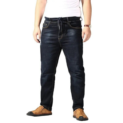 Pánske džínsy Plus Size M-7XL, jar, leto, jeseň, móda, ležérne, klasické, s elastickým pásom, voľné džínsové nohavice, čierna, modrá