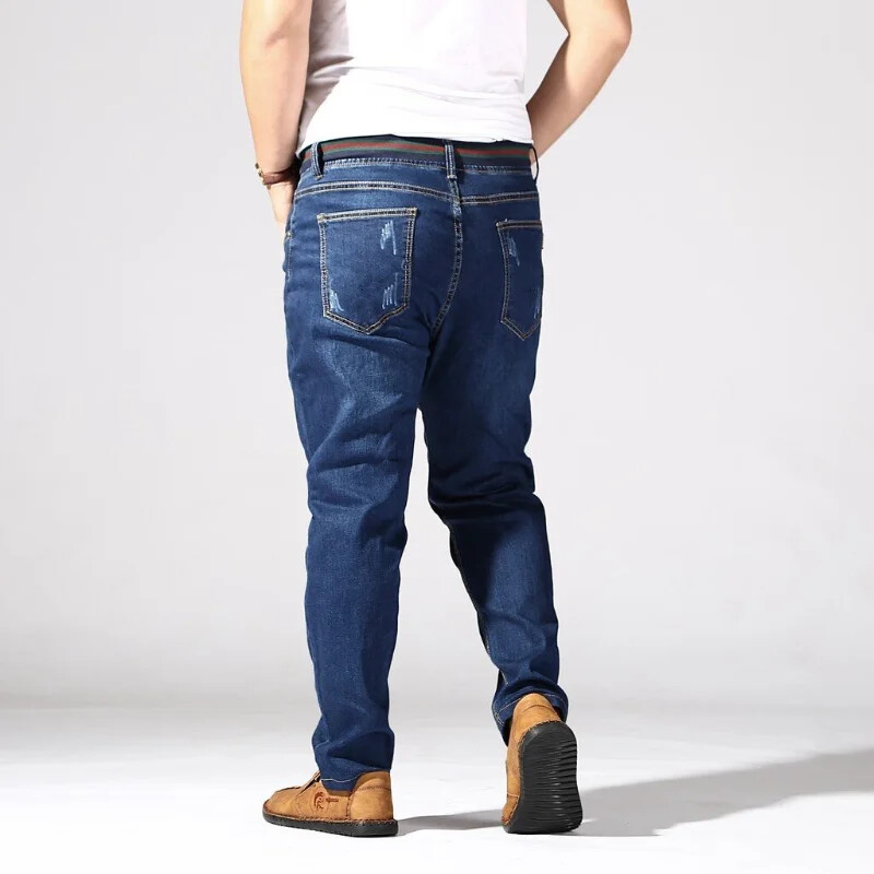 Pánske džínsy Plus Size M-7XL, jar, leto, jeseň, móda, ležérne, klasické, s elastickým pásom, voľné džínsové nohavice, čierna, modrá