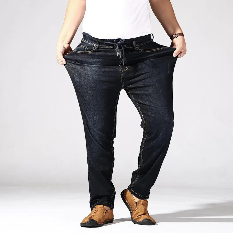 Pánske džínsy Plus Size M-7XL, jar, leto, jeseň, móda, ležérne, klasické, s elastickým pásom, voľné džínsové nohavice, čierna, modrá