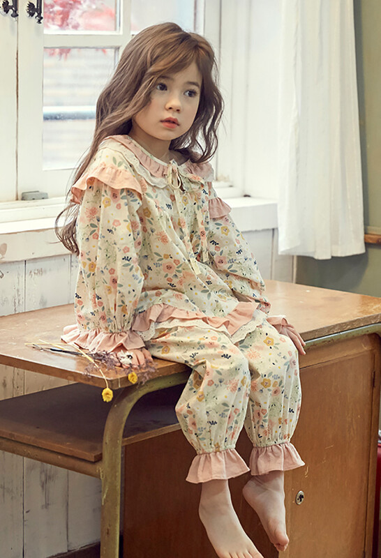 Νέο Παιδικό Κοριτσίστικο Lolita Cotton Floral Σετ Πιτζάμες.Vintage Παιδικά Λουλούδια Παιδικά Σετ Πιτζάμες Σαλόνια ύπνου.Παιδικά Ρούχα